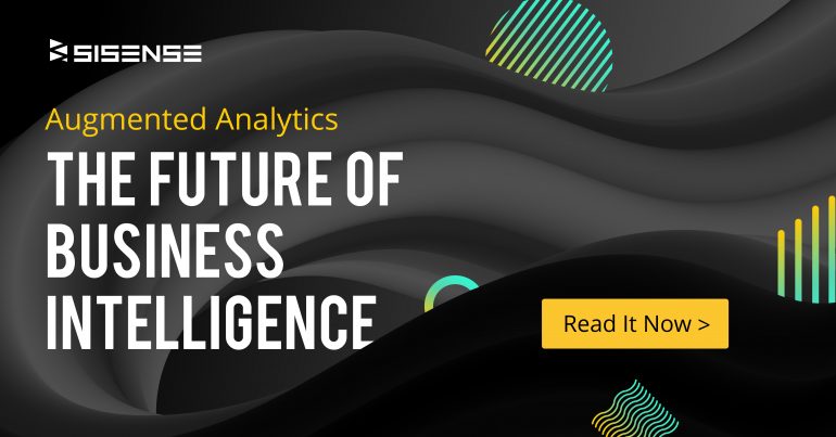 An image of geometric shapes with the words "Augmented Analytics The Future of Business Intelligence" over them.