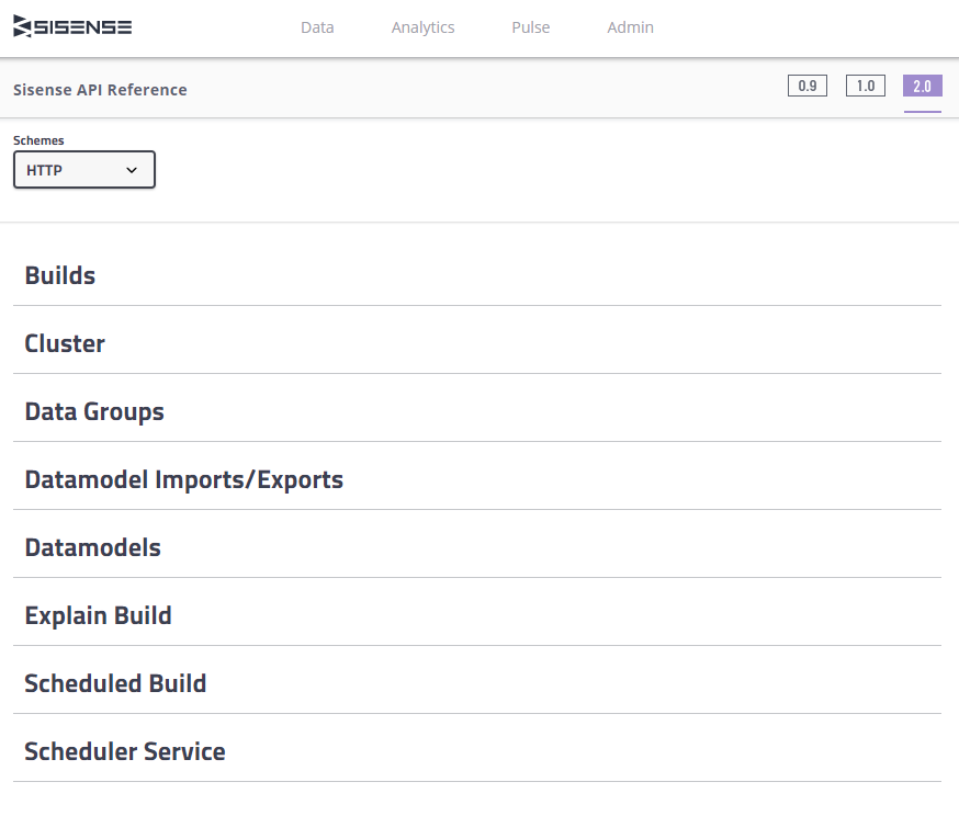 Data Model APIs in Sisense REST API Swagger